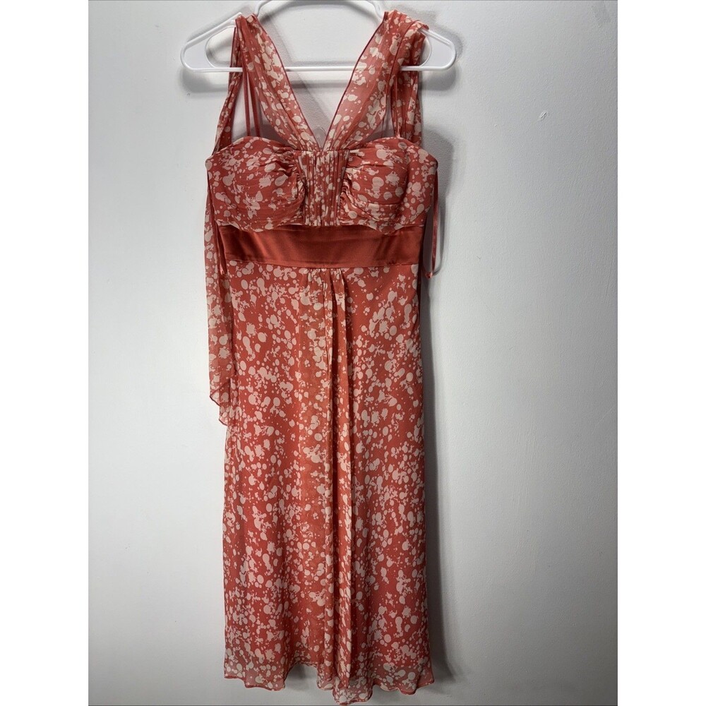 BCBG Womens Silk Mini Dress Coral Summer Resortwear  Floral Sz  6/S